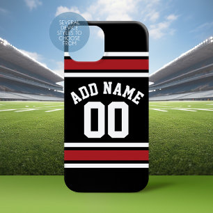 Team Jersey - Aangepaste naam en nummer rood zwart iPhone 15 Case
