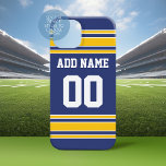 Team Jersey met de Naam en het Aantal van de Douan Case-Mate iPhone 14 Pro Max Hoesje<br><div class="desc">Blauwe en gele kleuren — Als je een team van Fantasy Football bent,  maak je eigen producten en show af aan je vrienden! Of - Speel je Football op de middelbare school en wil je een memento? Deze trui is perfect voor iedereen die sporten speelt.</div>