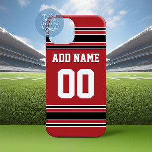 Team Jersey Red Black — Aangepast nummer iPhone 15 Mini Hoesje