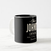 Team Johnny Lifetime Lid Persoonlijke naam Tweekleurige Koffiemok (Voorkant links)
