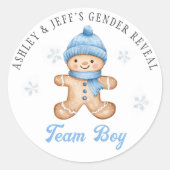 Team Jongen Gingerbread Geslacht Reveal Feest Ronde Sticker (Voorkant)
