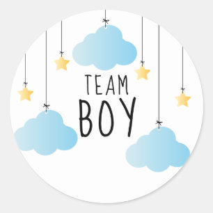 Team Jongen Sterren Blauwe Wolken Geslacht Onthull Ronde Sticker
