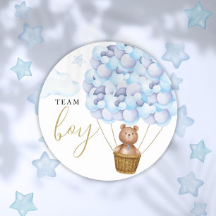 Team Jongen Teddybeer Blauwe Geslacht Reveal Stemm Ronde Sticker