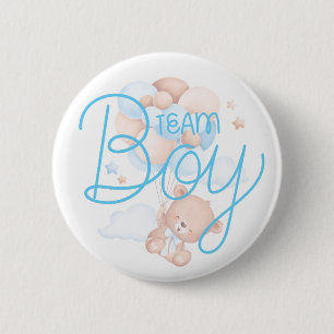 Team Jongen Waterverf Teddybeer Geslacht Reveal Ronde Button 5,7 Cm