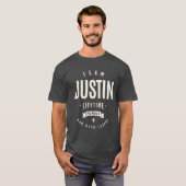Team Justin Levenslang Lid Justin Naam T-shirt (Voorkant volledig)