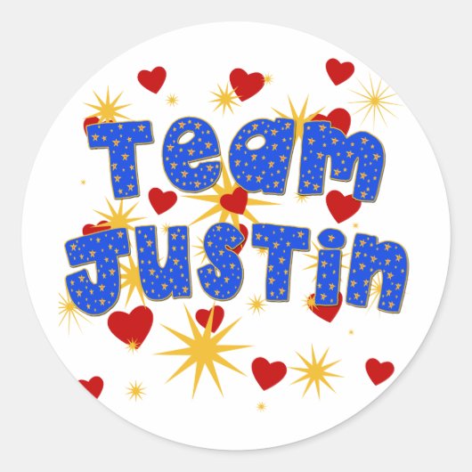 TEAM JUSTIN! T-shirts voor kinderen en volwassenen Ronde Sticker (Voorkant)