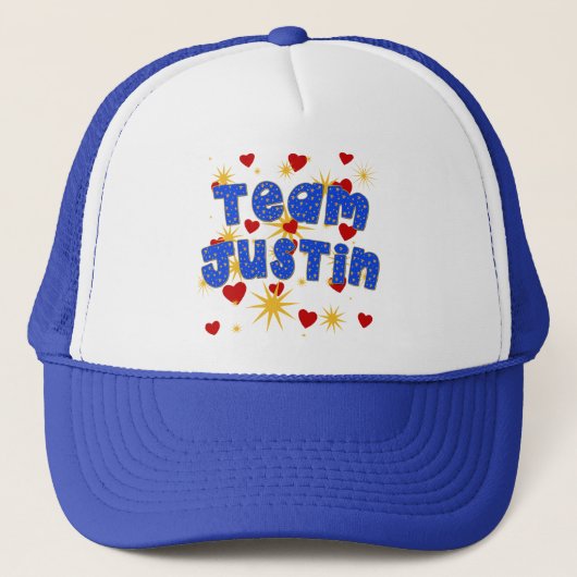 TEAM JUSTIN! T-shirts voor kinderen en volwassenen Trucker Pet (Voorkant)