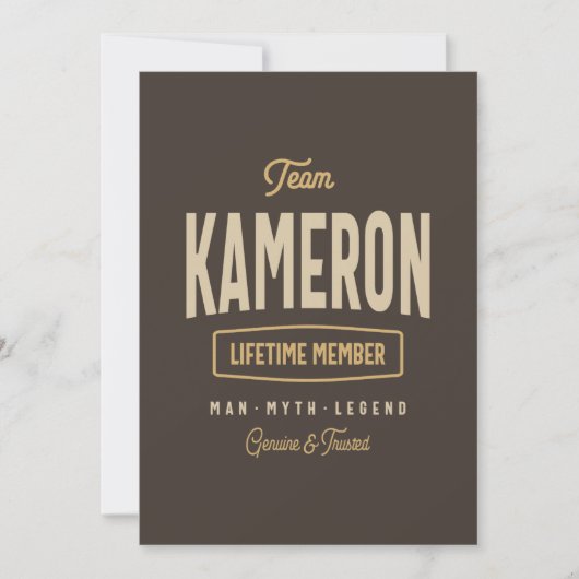 Team Kameron Levenslang Lid Persoonlijke Naam Kaart (Voorkant)