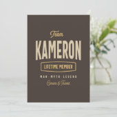 Team Kameron Lifetime Lid met persoonlijke naam Kaart (Staand voorkant)