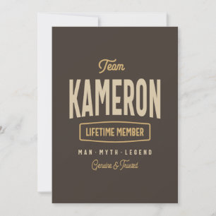 Team Kameron Lifetime Lid met persoonlijke naam Kaart