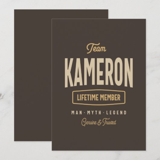 Team Kameron Lifetime Member Persoonlijke Naam Kaart (Voorkant / Achterkant)