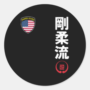 Team Karate Goju Ryu USA Vlag Kanji Japanse Marti Ronde Sticker
