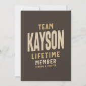 Team Kayson Lifetime Lid met persoonlijke naam Kaart (Voorkant)