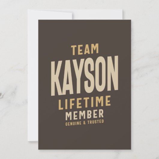 Team Kayson Lifetime Lid met persoonlijke naam Kaart (Voorkant)