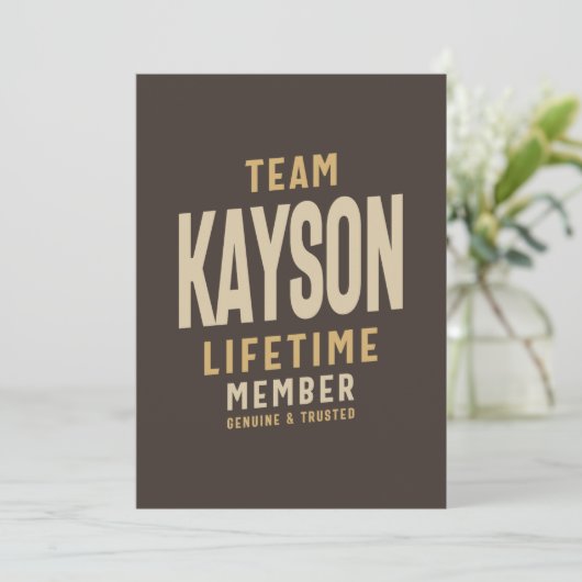 Team Kayson Lifetime Lid met persoonlijke naam Kaart (Staand voorkant)