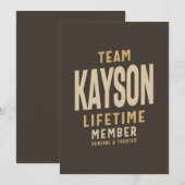Team Kayson Lifetime Lid met persoonlijke naam Kaart (Voorkant / Achterkant)
