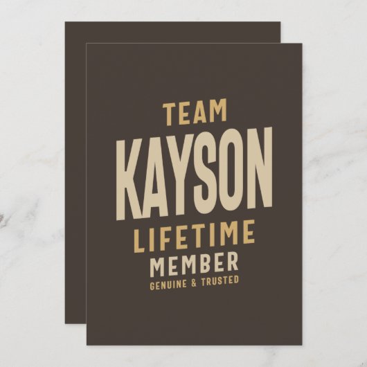 Team Kayson Lifetime Lid met persoonlijke naam Kaart (Voorkant / Achterkant)