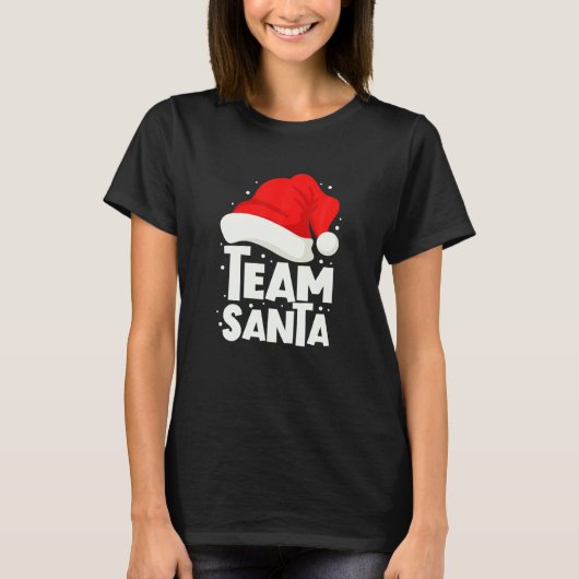Team kerstkerstkerstgroep die de kerstman aanpast t-shirt (Voorkant)