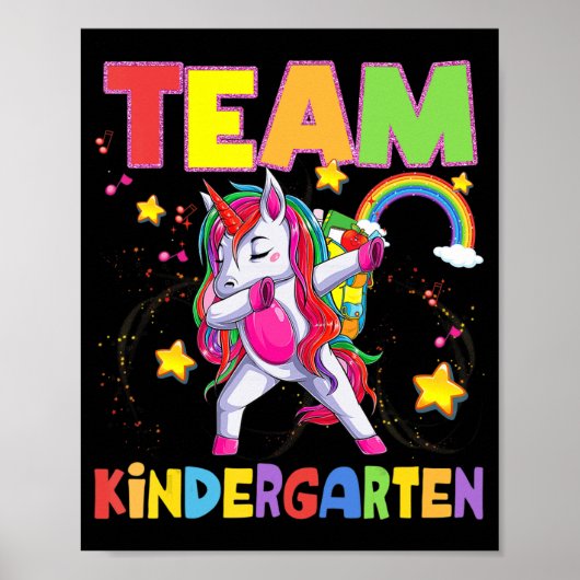 Team Kindergarten Dabbing Unicorn terug naar schoo Poster (Voorkant)