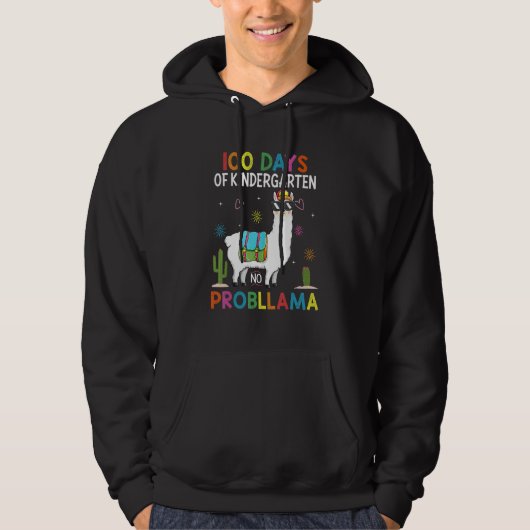 Team Kindergarten No Prob Llama Teacher 100 Days o Hoodie (Voorkant)