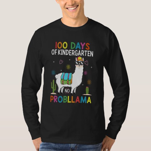 Team Kindergarten No Prob Llama Teacher 100 Days o T-shirt (Voorkant)