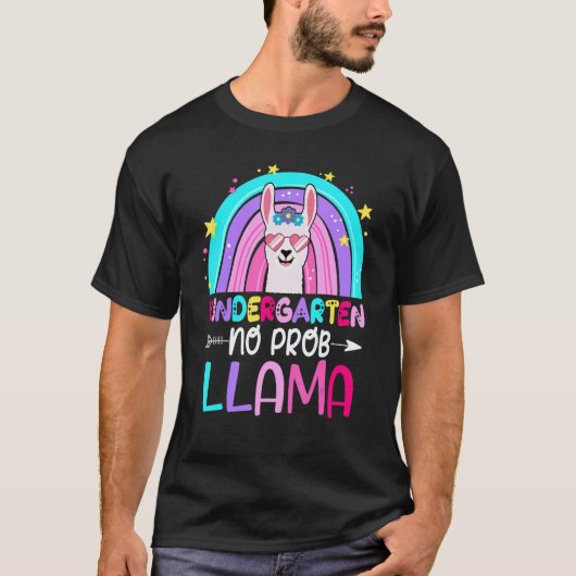 Team Kindergarten Teacher Rainbow No Prob Llama 10 T-shirt (Voorkant)