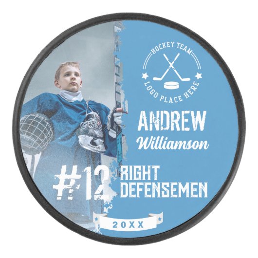 Team Logo Hockey Speler Naam Jersey Nummer & Foto Hockey Puck (Voorkant)