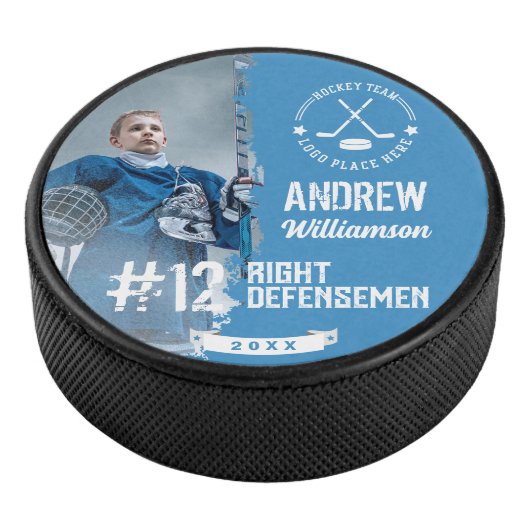 Team Logo Hockey Speler Naam Jersey Nummer & Foto Hockey Puck (3/4)
