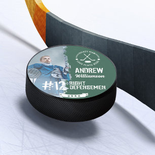 Team Logo Hockey Speler Naam Jersey Nummer & Foto Hockey Puck