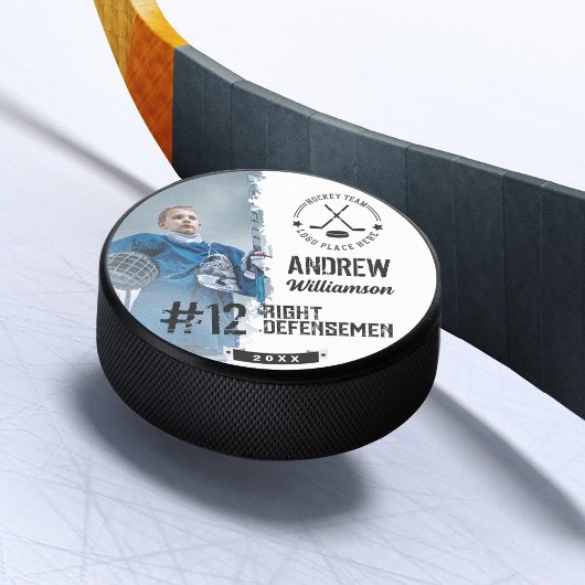Team Logo Hockey Speler Naam Jersey Nummer & Foto Hockey Puck