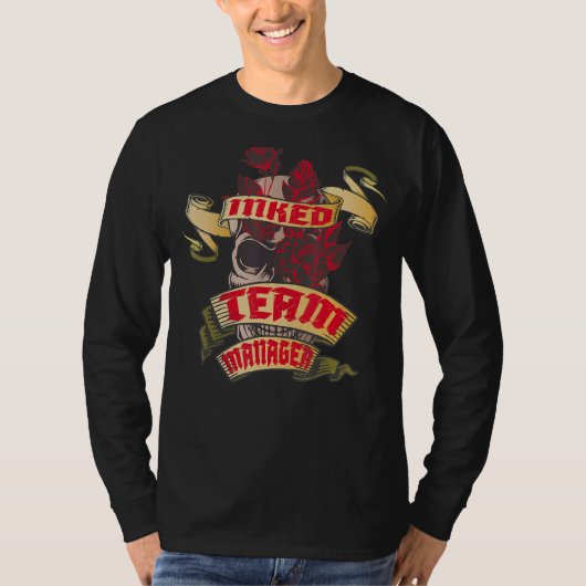 Team Manager Inked Skull & Red Roses Tattoo T-shirt (Voorkant)