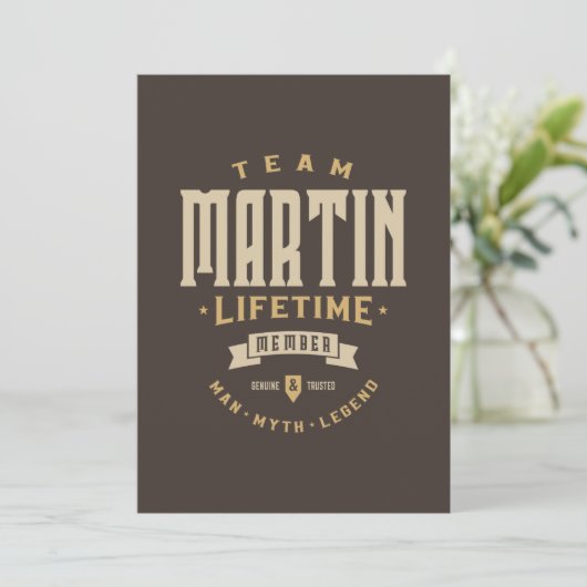 Team Martin Lifetime Lid Persoonlijke naam Kaart (Staand voorkant)