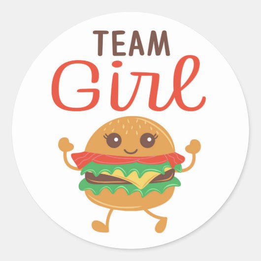 Team Meisje burger stickers, BBQ thema Ronde Sticker (Voorkant)
