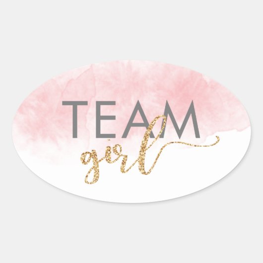 Team Meisje Goud Glitter Roze Geslacht Onthullen Ovale Sticker (Voorkant)