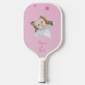 Team Meisje met foto rammelaar Gender Reveal Pickleball Paddle (Achterkant)