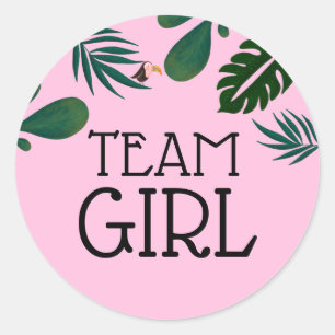Team Meisje Oerwoud Baby Geslacht onthullen Ronde Sticker