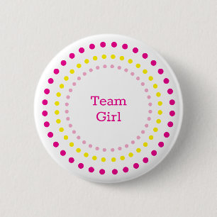 Team Meisje Roze Gele Stippen Geslacht Reveal Fees Ronde Button 5,7 Cm