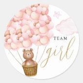 Team Meisje Teddybeer Roze Geslacht Reveal Stemmen Ronde Sticker (Voorkant)