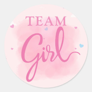 Team meisje waterverf roze gender reveal party ronde sticker