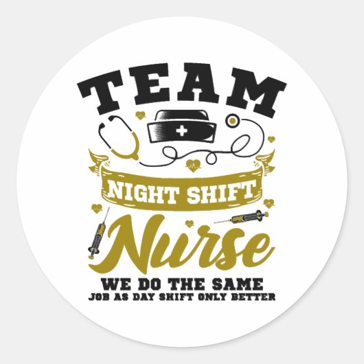 Team Nachtdienst Verpleegster Ronde Sticker (Voorkant)