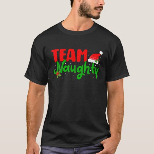 Team Naughty Matching Couples kerstpyjama T-shirt (Voorkant)