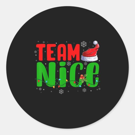 Team Naughty Nice Santa Hat Funny Christmas Matchi Ronde Sticker (Voorkant)