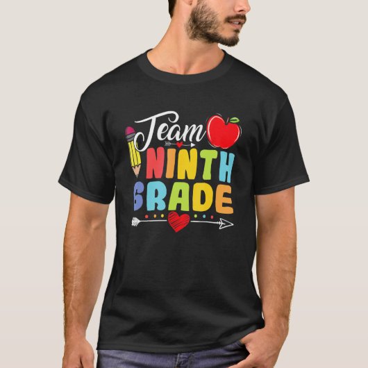 Team negende klas potlood terug naar school leraar t-shirt (Voorkant)