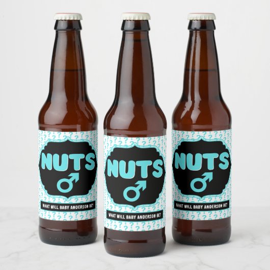 Team Nuts Funny Gender onthulling Baby shower Bier Etiket (Flessen)