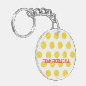 Team Pickleball Yellow Polka Dot Balls Sports Sleutelhanger (Voorkant Links)