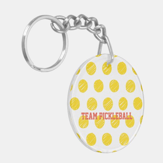 Team Pickleball Yellow Polka Dot Balls Sports Sleutelhanger (Voorkant Links)