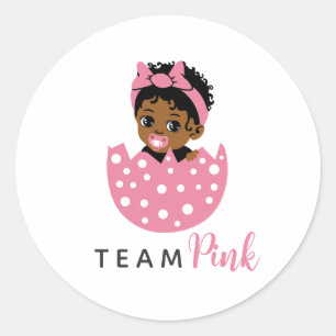 Team Pink Afro-Amerikaanse Baby Meisje In Ei Ronde Sticker