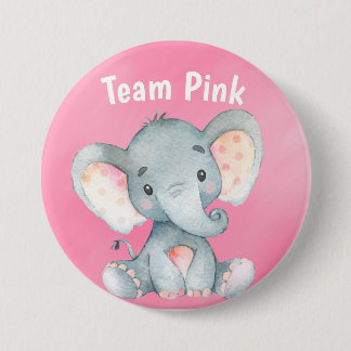 Team Pink Baby Elephant Girl Baby shower Raad Ronde Button 7,6 Cm