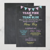 Team Pink of Blue Gender Reveal Baby shower uitnod Kaart (Voorkant / Achterkant)