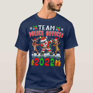Team Police Officer 2022 Xmas Lights Dabbing Reind T-shirt